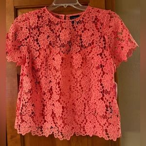 Liz Claiborne Coral Floral Lace Short Sleeve Blouse